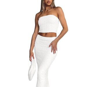 Two Piece Skirt Outfit for Women Sleeveless Tube Tops Bodycon